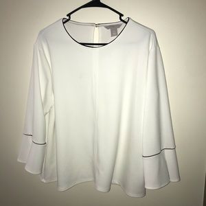 H&M White Peplum Top with Navy Blue Details